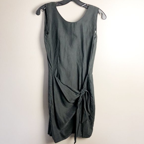 Vintage Dresses & Skirts - Vintage Louise Paris 100% Silk Wrap Knot Waist Dress Gray/black 3 Medium